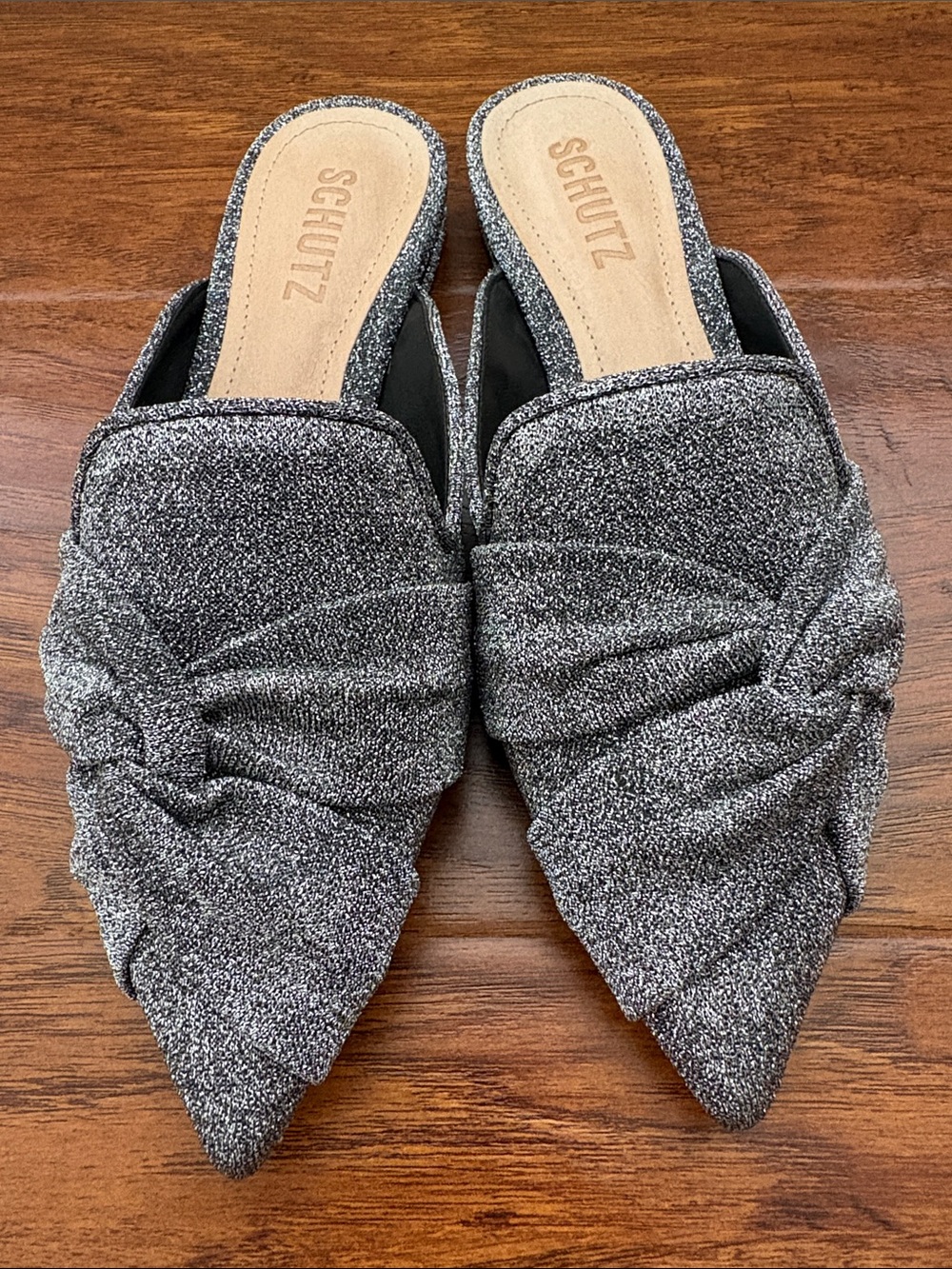 SCHUTZ TINA Metalic Leather Flats in Gray US 6 B. NWT.